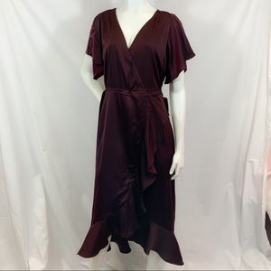 Chelsea28 Midi Ruffle Wrap Dress Burgandy